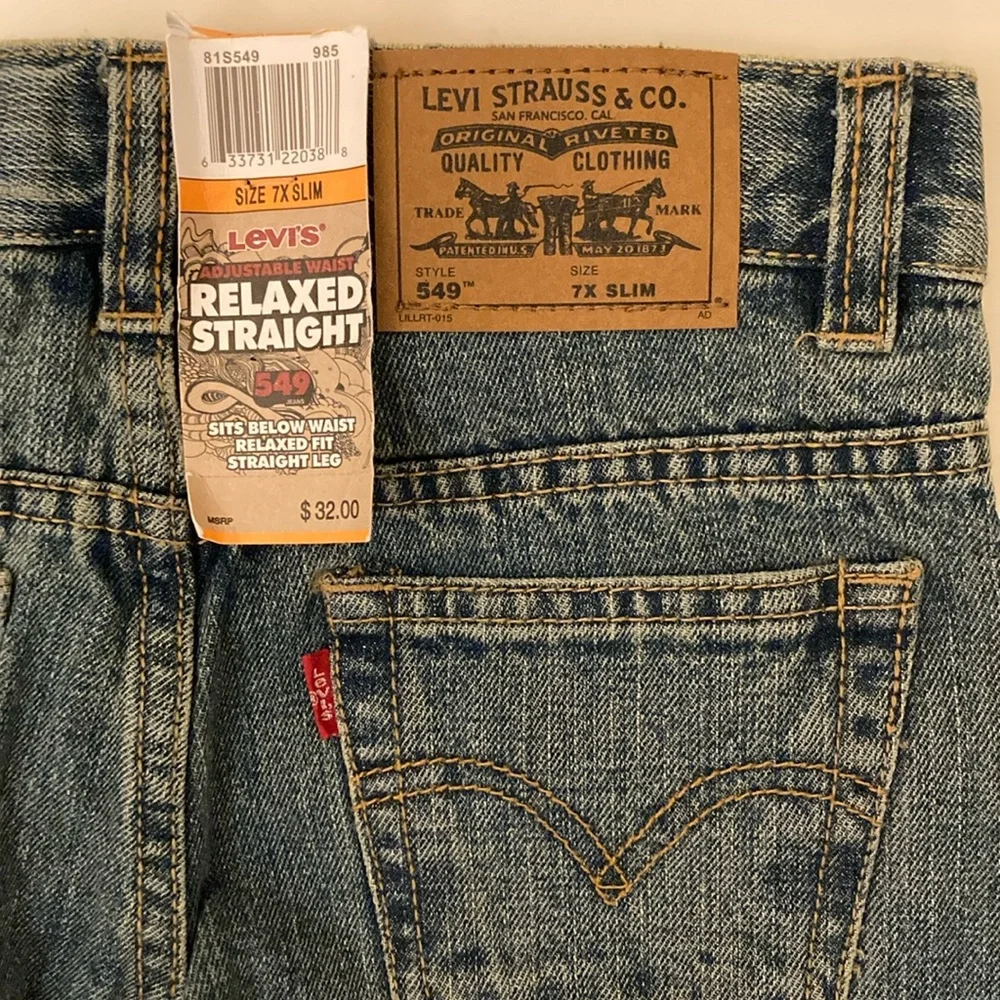 NWT Boys Levi 549 Relaxed Straight Blue Denim Jeans Adjustable Waist Sz 7X Slim